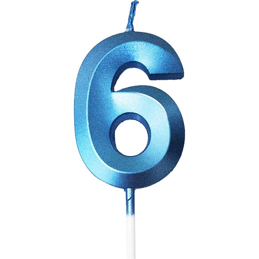 Lumanare Cifra 6, Vivimall, Model Diamond, 5 x 3.4 cm, Albastru - vivimall.ro