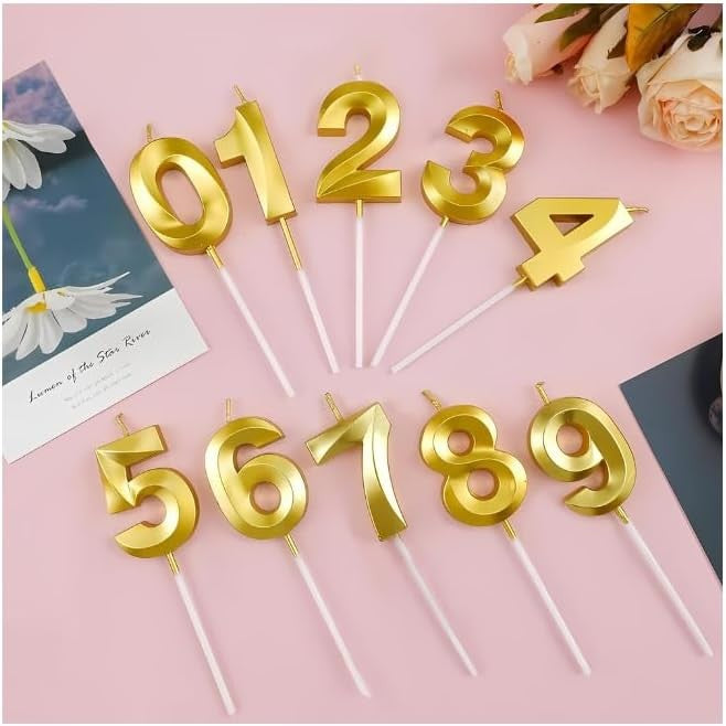 Lumanare Cifra 3, Flippy, Model Diamond, 5 x 3.4 cm, Auriu - vivimall.ro