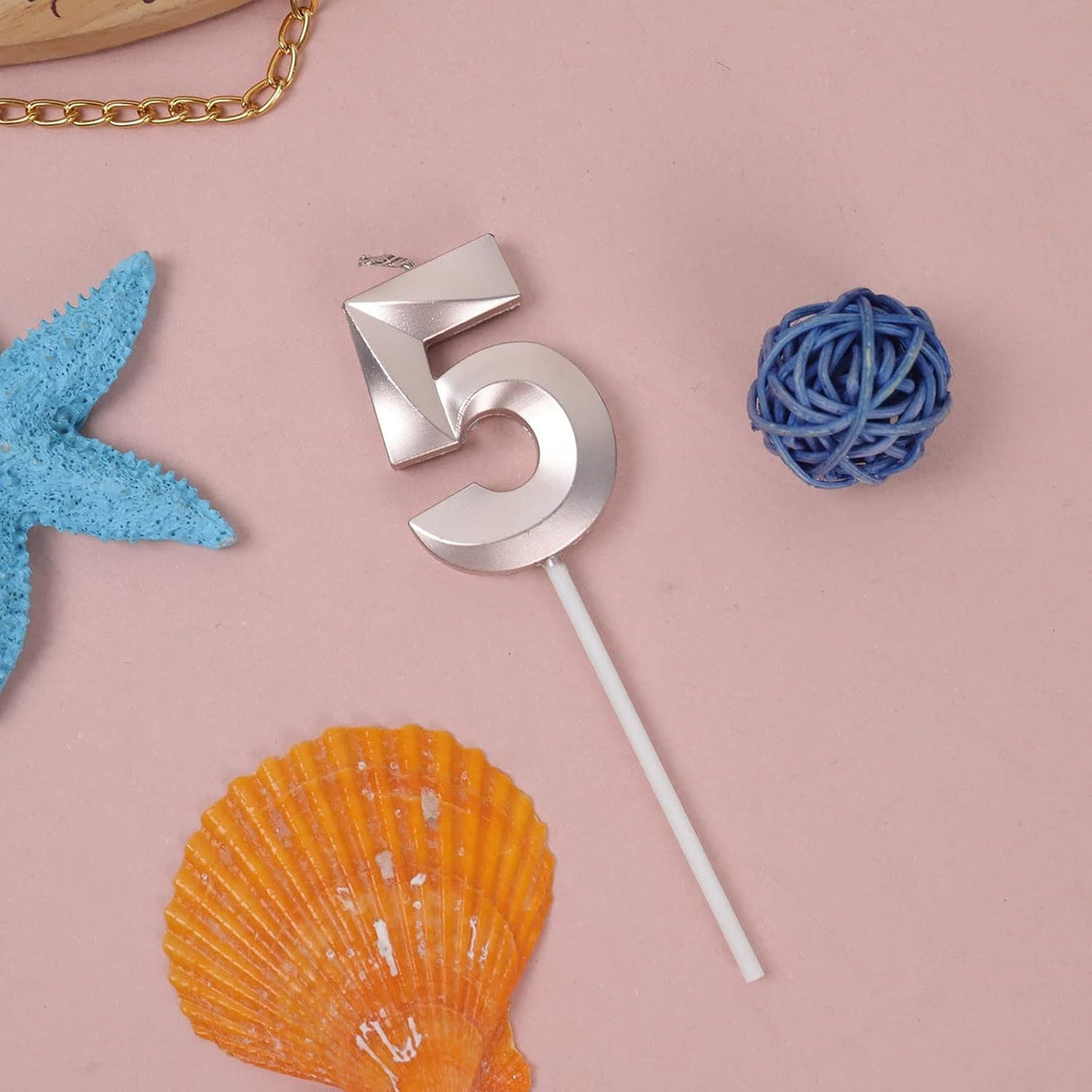 Lumanare Cifra 5, Flippy, Model Diamond, 5 x 3.4 cm, Argintiu - vivimall.ro