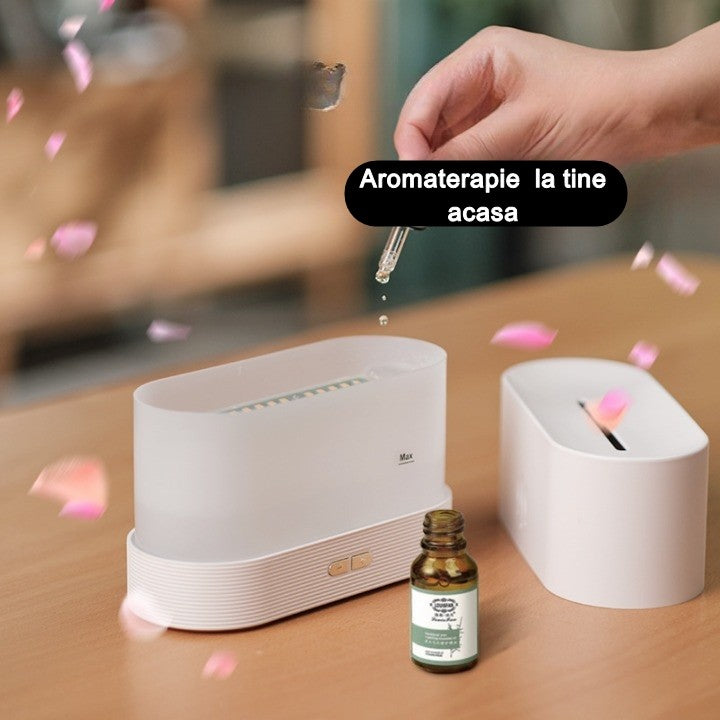 Difuzor De Ulei Esential Cu Flacara Aromaterapie, Umidificator De Aer, Rezervor 180 Ml, Simulare Efectelor De Iluminare A Flacarii, Lumina Veghe Ajustabila