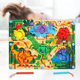 Joc Montessori De Sortare Culori, Creion Magnetic, Tip Labirint Ilustrat, Din Lemn - vivimall.ro