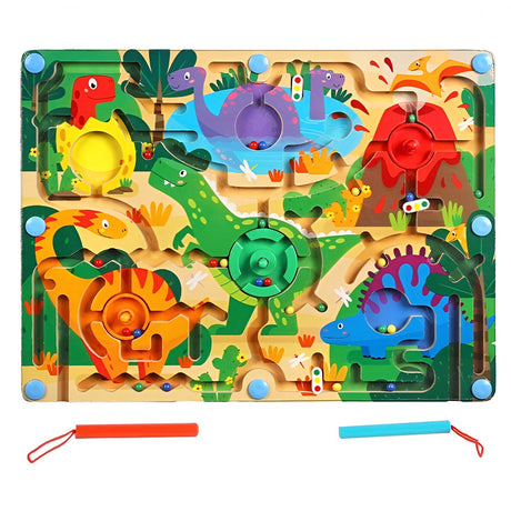 Joc Montessori De Sortare Culori, Creion Magnetic, Tip Labirint Ilustrat, Din Lemn - vivimall.ro