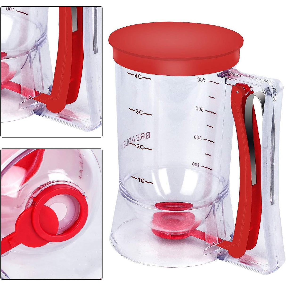 Dispenser de Aluat pentru Prajituri, Vivimall, din Plastic, Maner cu Arc, 900 ml, 18.5 x 11 cm, Rosu - vivimall.ro