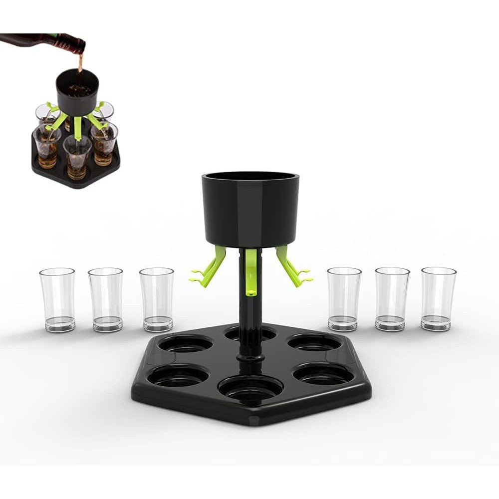 Dozator Hexagonal, Cu Suport Pentru Shoturi, 6 Pahare, Set Complet, Cu Ambalaj Și Cutie, Dispenser, Divizor, Joc De Băut, Negru