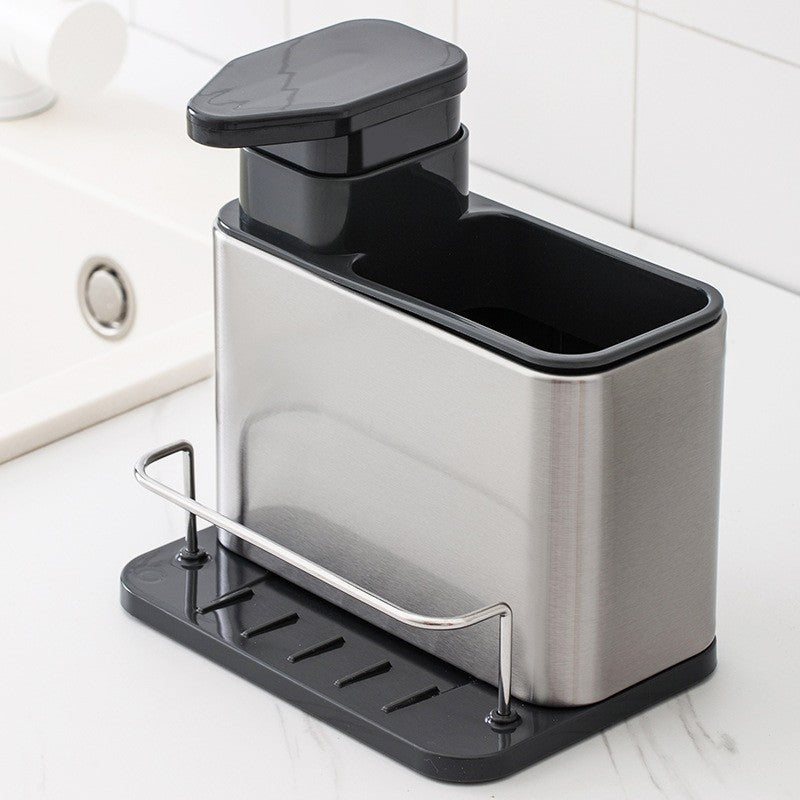 Dispenser Multifunctional, Dozator Pentru Detergent, Pentru Sapun Lichid, Dezinfectant, Cu Suport Pentru Ustensile, 18.5 X 18 X 12.8 Cm Negru - vivimall.ro