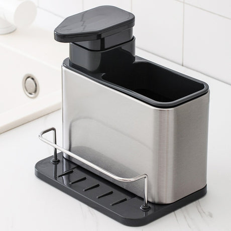 Dispenser Multifunctional, Vivimall, Dozator pentru Detergent, pentru Sapun Lichid, Dezinfectant, cu Suport pentru Ustensile, 18.5 x 18 x 12.8 cm Negru - vivimall.ro