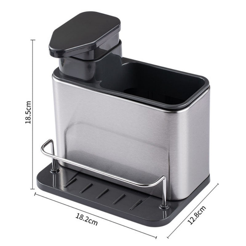 Dispenser Multifunctional, Dozator Pentru Detergent, Pentru Sapun Lichid, Dezinfectant, Cu Suport Pentru Ustensile, 18.5 X 18 X 12.8 Cm Negru - vivimall.ro