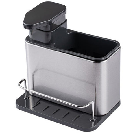 Dispenser Multifunctional, Dozator Pentru Detergent, Pentru Sapun Lichid, Dezinfectant, Cu Suport Pentru Ustensile, 18.5 X 18 X 12.8 Cm Negru - vivimall.ro