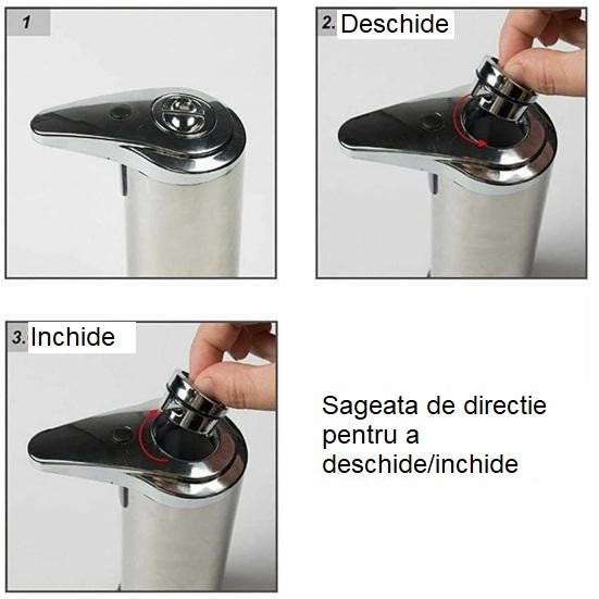 Dispenser Pentru Sapun Lichid/Dezinfectant, Cu Senzor Infrarosu De Miscare, Din Otel Inoxidabil, 250 Ml, 19 X 11 Cm, Gri - vivimall.ro