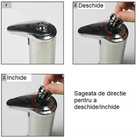 Dispenser pentru Sapun Lichid/Dezinfectant, Vivimall, cu Senzor Infrarosu de Miscare, din Otel Inoxidabil, 250 ml, 19 x 11 cm, Gri - vivimall.ro