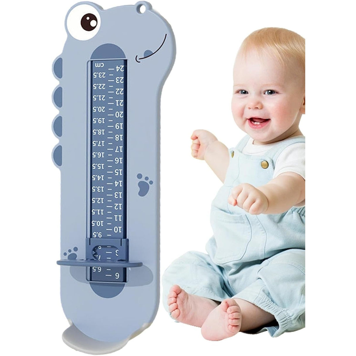 Dispozitiv de Masurat Talpa Piciorului pentru Bebelusi, Vivimall, 9-24, Model Dinozaur, Albastru