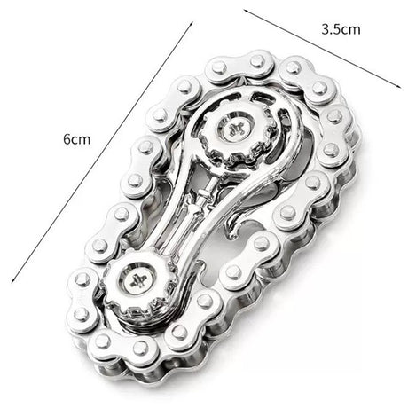 Jucarie Fidget Spinner Premium Anti Stres, Flippy, Giroscop din Aliaj, Jucarie din Metal de decompresie, forma Lant de Angrenaj de Bicicleta, 6 x 3.5 cm, Argintiu