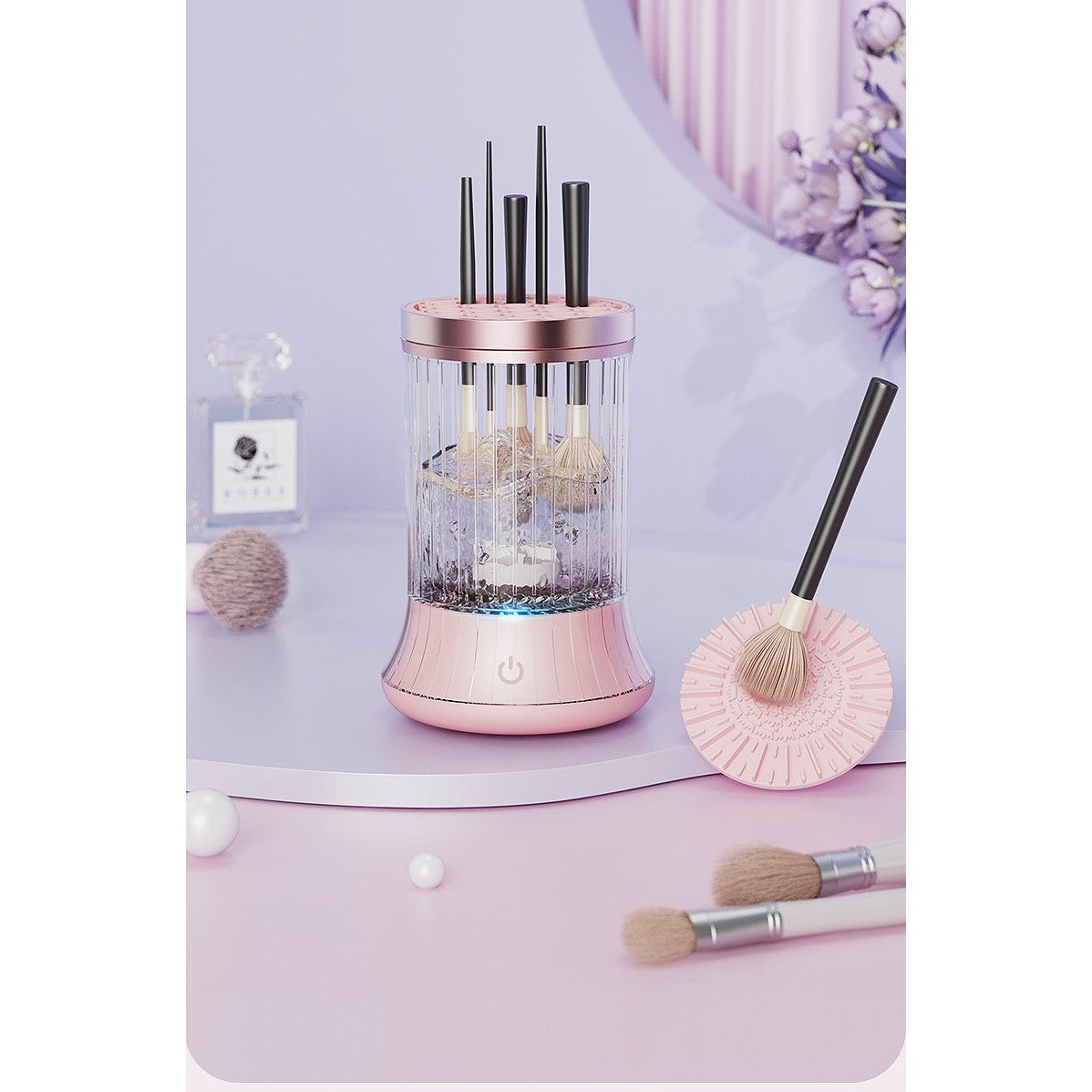 Dispozitiv Portabil Curățare Pensule Machiaj  Roz | GlamSonic - vivimall.ro