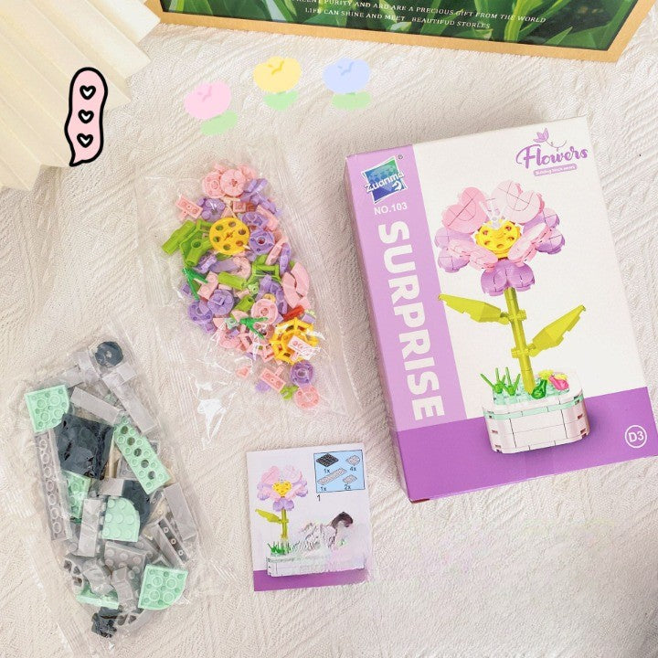 Set de Constructie Floare in Ghiveci, Vivimall, 4 Ani, Ornament Creativ, 17x6.2 cm, Multicolor - vivimall.ro