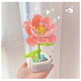 Set de Constructie Trandafir in Ghiveci, Vivimall, 4 Ani, Ornament Creativ, 16x6.2 cm, Roz - vivimall.ro