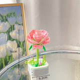 Set de Constructie Trandafir in Ghiveci, Vivimall, 4 Ani, Ornament Creativ, 16x6.2 cm, Roz - vivimall.ro