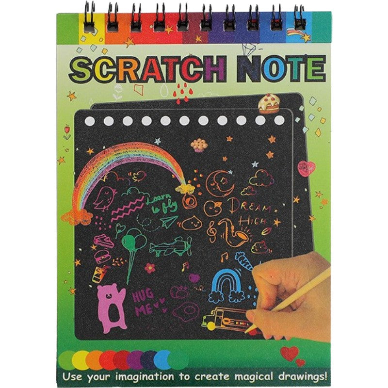 Caiet Cu Fise Razuibile Diy Magic Scratch, 12 File, Curcubeu, Creion Din Lemn, Cartonase Negre, 14 X 10 Cm