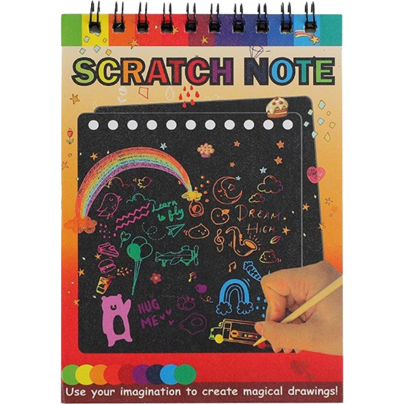 Caiet Cu Fise Razuibile Diy Magic Scratch, 12 File, Curcubeu, Creion Din Lemn, Cartonase Negre, 14 X 10 Cm