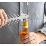 Forma pentru Frigarui, Vivimall, Model Oase de Peste, din Otel Inoxidabil, Instrument pentru Gratar, BBQ, cu Deschizator de Sticle, 30x6 cm, Argintie - vivimall.ro