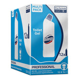 Sticlă Domestos Professional 1L gel toaletă Ocean, detaliu etichetă și capac ergonomic