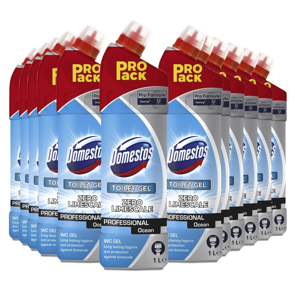 Pachet Domestos Professional Toilet Gel Ocean 12×1L, gel dezinfectant toaletă, vedere frontală