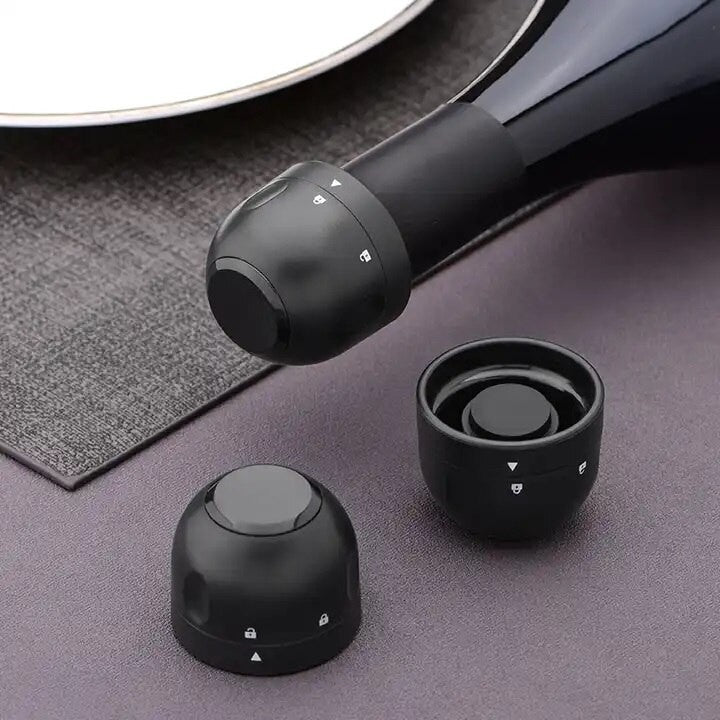 Dop de Etansare a Sticlei de Prosseco/Sampanie, Vivimall, Rotativ, On-Off, Silicon, Reutilizabil, Usor de Depozitat si Folosit, 3.3 x 3.3 x 3.3 cm, Negru - vivimall.ro