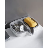 Savoniera Dubla, Vivimall, Sistem de Scurgere a Apei, din ABS, 14.5 x 18 x 3 cm, Alb/Gri - vivimall.ro