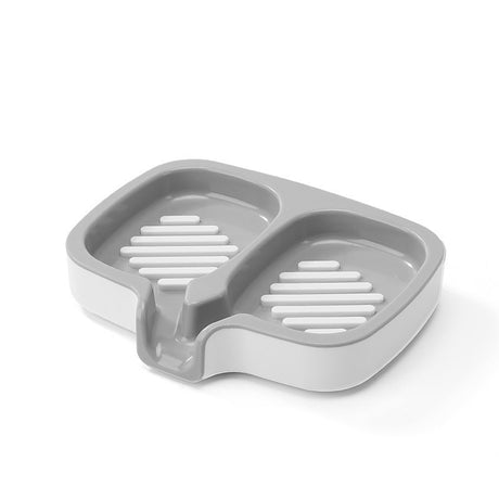 Savoniera dublă Vivimall din ABS, sistem scurgere apă, 14.5×18×3 cm, culoare alb/gri, vedere frontală