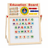 Tablă magnetică educativă Flippy cu două fețe, cadru din lemn, abac și ceas incluse, vedere frontală completă