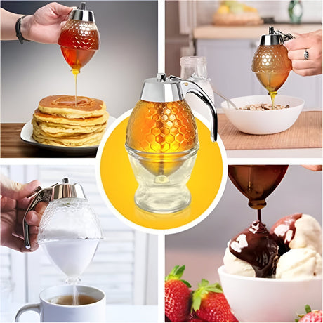 Dozator De Miere, Dispenser Fara Picurare, Borcan Tip Fagure, Fara Scurgeri, Pentru Zahar Si Sirop, 15X8 Cm, Transparent - vivimall.ro