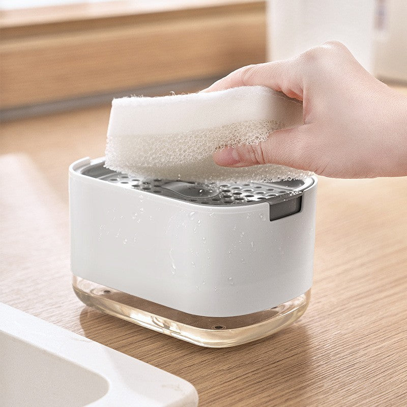 Dozator Dispenser 2 In 1 Pentru Detergent Lichid De Vase Sau Pentru Obiecte Sanitare Cu Suport Pentru Burete De Bucatarie, 8.6 X 14.5 X 10 Cm, Capacitate 300 Ml, Alb - vivimall.ro