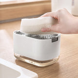 Dozator Dispenser 2 In 1 Pentru Detergent Lichid De Vase Sau Pentru Obiecte Sanitare Cu Suport Pentru Burete De Bucatarie, 8.6 X 14.5 X 10 Cm, Capacitate 300 Ml, Alb - vivimall.ro