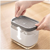 Dozator Dispenser 2 In 1 Pentru Detergent Lichid De Vase Sau Pentru Obiecte Sanitare Cu Suport Pentru Burete De Bucatarie, 8.6 X 14.5 X 10 Cm, Capacitate 300 Ml, Alb - vivimall.ro