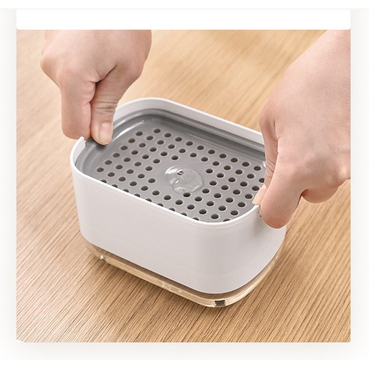 Dozator Dispenser 2 In 1 Pentru Detergent Lichid De Vase Sau Pentru Obiecte Sanitare Cu Suport Pentru Burete De Bucatarie, 8.6 X 14.5 X 10 Cm, Capacitate 300 Ml, Alb - vivimall.ro