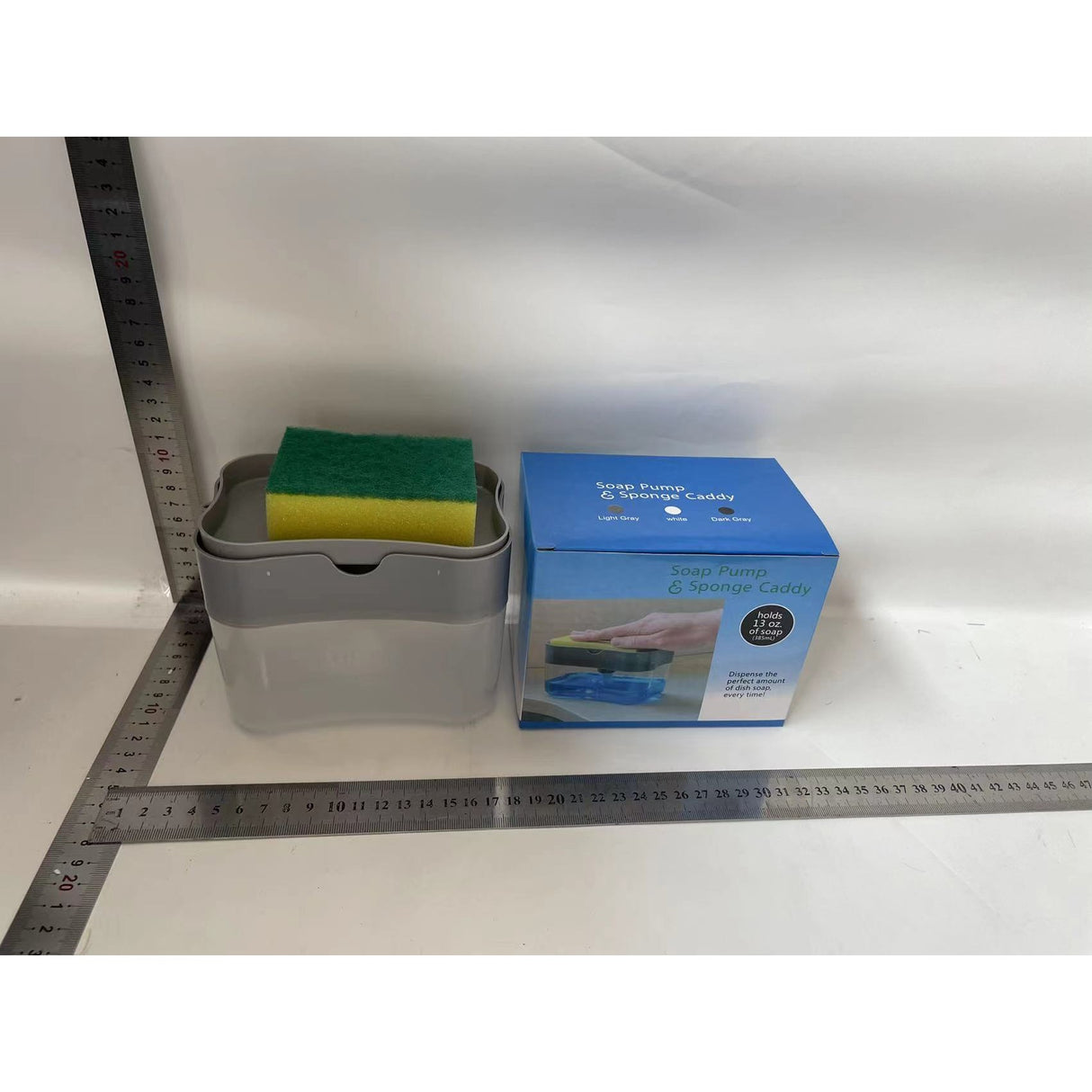 Dozator Vivimall, Dispenser 2 in 1 pentru Detergent Lichid de Vase sau pentru Obiecte Sanitare cu Suport pentru Burete de Bucatarie ,14 x 10.5 x 10 cm, capacitate 380 ml, gri - vivimall.ro