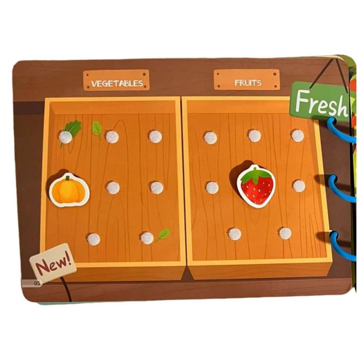 Detaliu pagină sortare pe culori din Busy Book Flippy, joc Montessori educativ pentru preșcolari