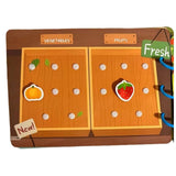 Detaliu pagină sortare pe culori din Busy Book Flippy, joc Montessori educativ pentru preșcolari