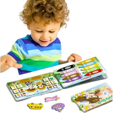 Copil folosind Busy Book Flippy în călătorie, jucărie portabilă compactă cu mânere