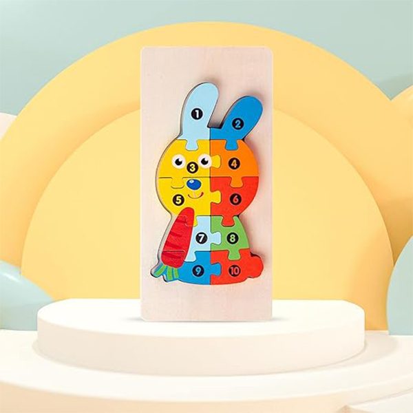 Puzzle 3D din lemn natural Flippy, model iepure, vedere laterală cu grosime 1,5 cm