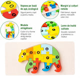 Detaliu piese puzzle din lemn Flippy, vopsea ecologică multicolor, textura lemnului natural vizibilă