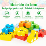 Detaliu finisaj lemn natural puzzle 3D Flippy crocodil, vopsea atoxică multicolor, vedere aproape