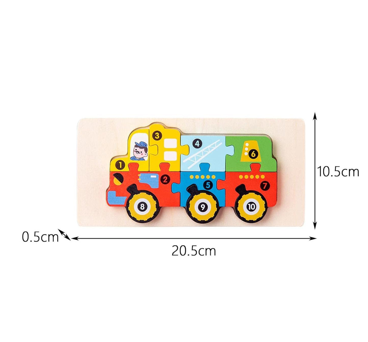 Detaliu piesă puzzle lemn Flippy, textură lemn natural și culori vii pentru copii 0-3 ani