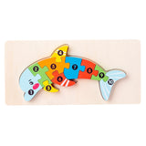 Puzzle din lemn 3D Flippy Montessori model delfin, 11 piese multicolor, vedere frontală completă