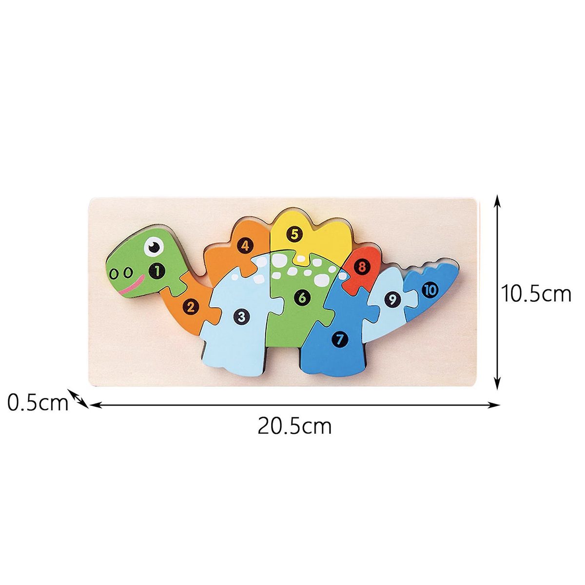 Puzzle Montessori Flippy Stegosaurus asamblat, dimensiuni 20,5 x 10,5 cm, lemn natural