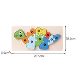Puzzle Montessori Flippy Stegosaurus asamblat, dimensiuni 20,5 x 10,5 cm, lemn natural