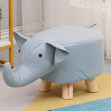Taburet pentru Copii, Flippy, Scaun Tip Taburet, Model Elefant, din Lemn Masiv, Scaun pentru Copii, 30 x 25 x 25 cm, Albastru deschis - vivimall.ro
