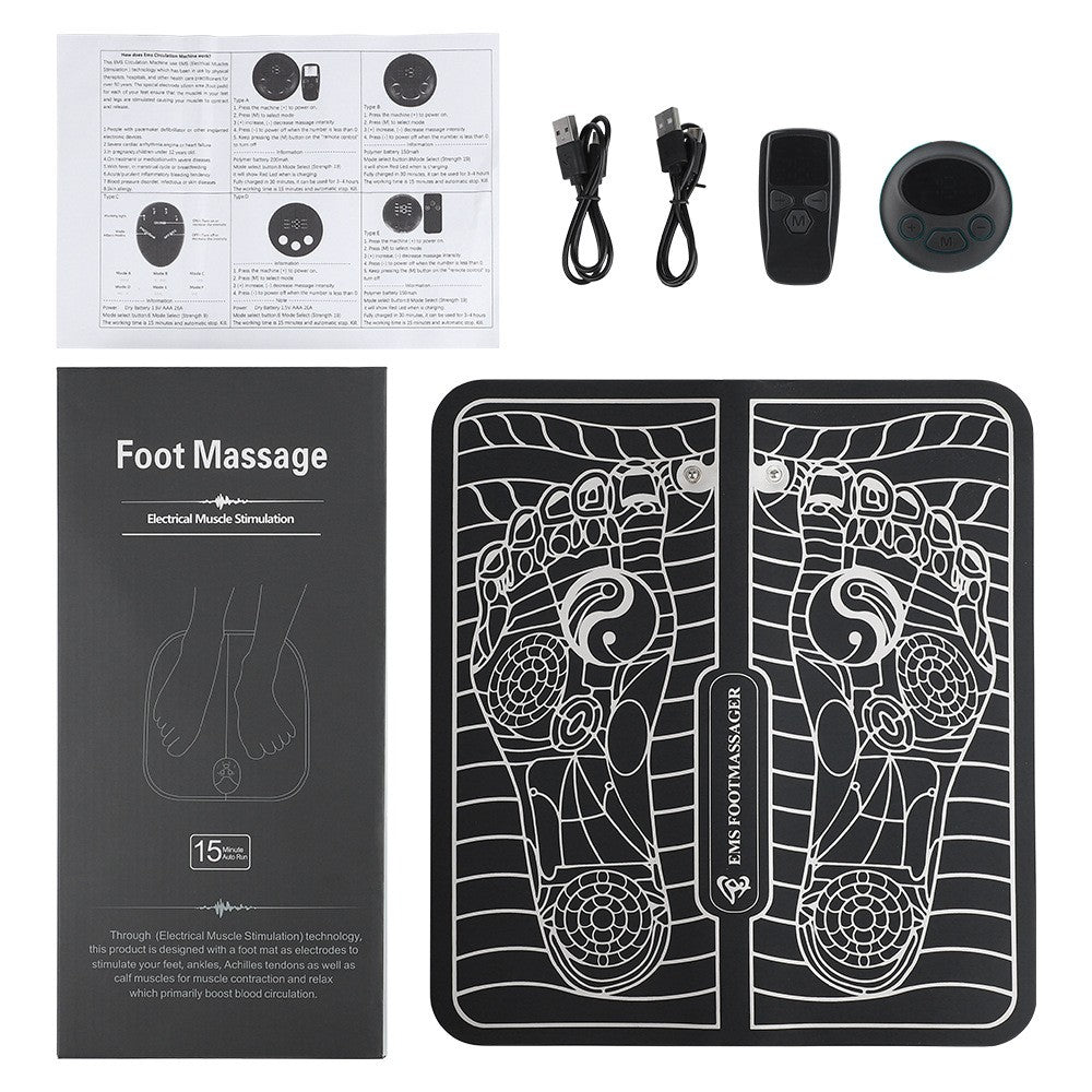 Covoras De Masaj Pentru Picioare, Ems, 4 Niveluri De Intensitate, Incarcare Usb, Ecran Led, Telecomanda Inclusa, Negru - vivimall.ro
