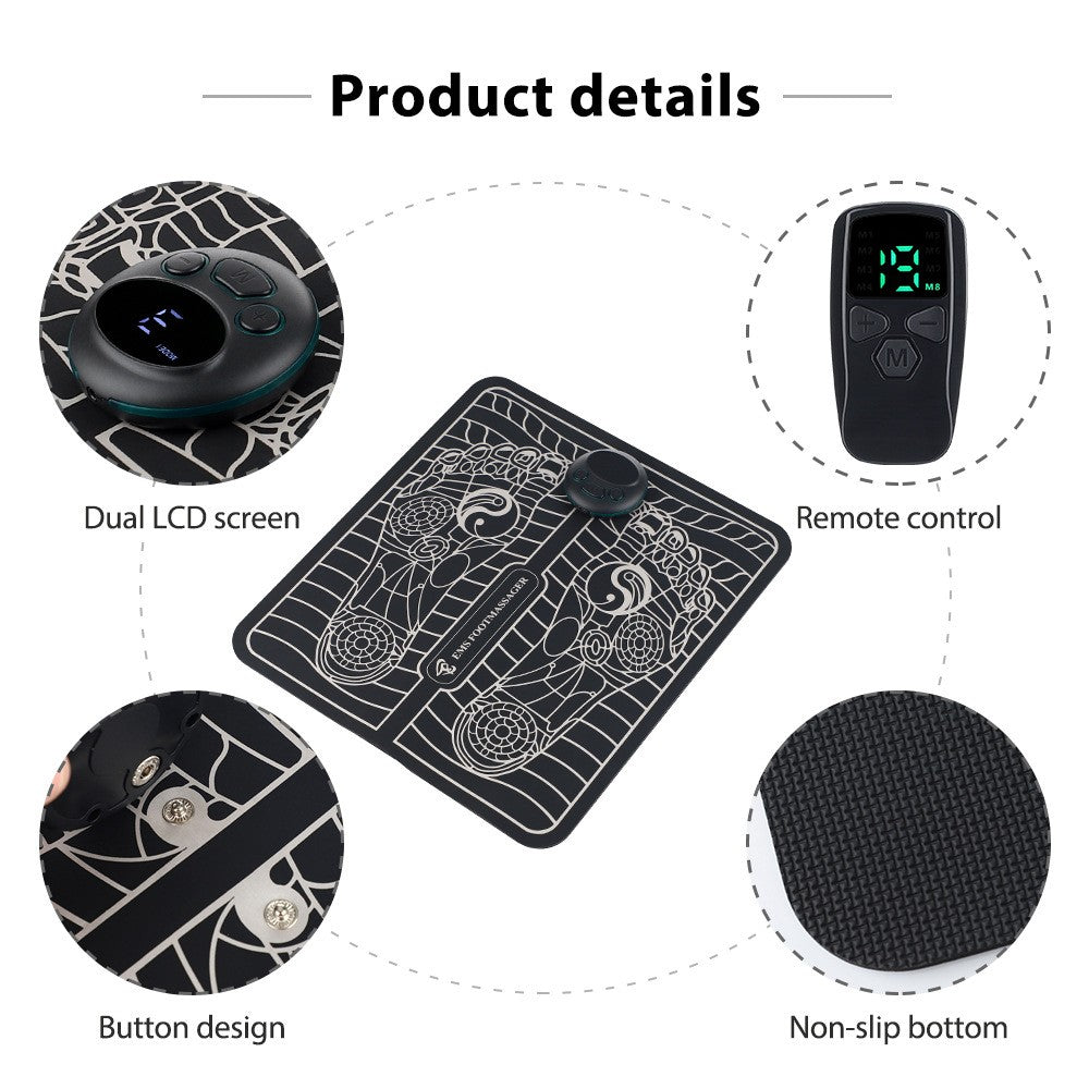 Covoras De Masaj Pentru Picioare, Ems, 4 Niveluri De Intensitate, Incarcare Usb, Ecran Led, Telecomanda Inclusa, Negru - vivimall.ro