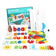 Jucărie din lemn Flippy Spelling Game – puzzle alfabet englez cu 52 litere și 28 carduri, vedere frontală