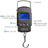 Cantar Digital de Mana cu Carlig, Vivimall, Cantar Portabil, Pescuit, cu Maner, Capacitate 50 kg, cu Metru Incorporat, 20.5 x 6 x 2.5 cm, Negru - vivimall.ro